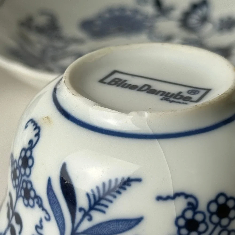 Blue Danube Japan Blue Onion Teacups‎ and Saucer Set of 4 Vintage Porcelain
